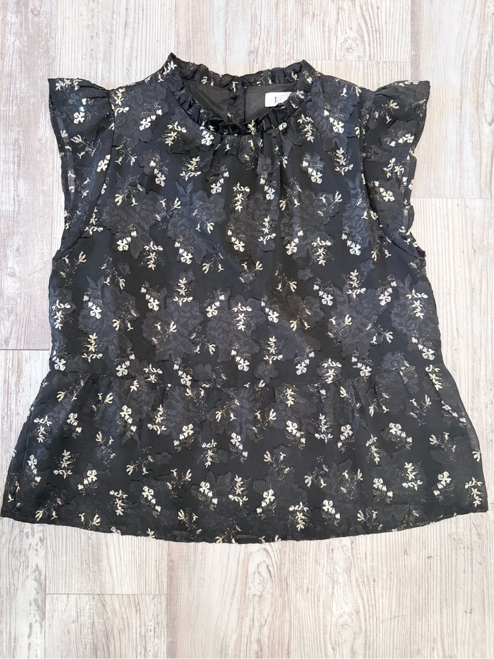 THML Black Floral Ruffle Neck Flutter Sleeve Blouse